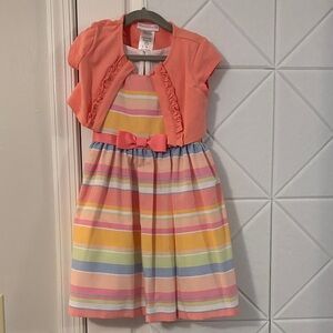 Bonnie Jean Multicolor Striped Dress with Coral Bolero
